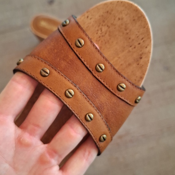 Michael Kors Brown Leather Studded Y2K/70s Architectural Wooden Platforms (US 7) - Picture 3 of 7